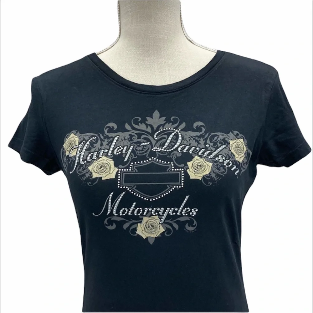 HARLEY-DAVIDSON Black Woman’s Short Sleeve Tee Shirt Size Small - Picture 2 of 10